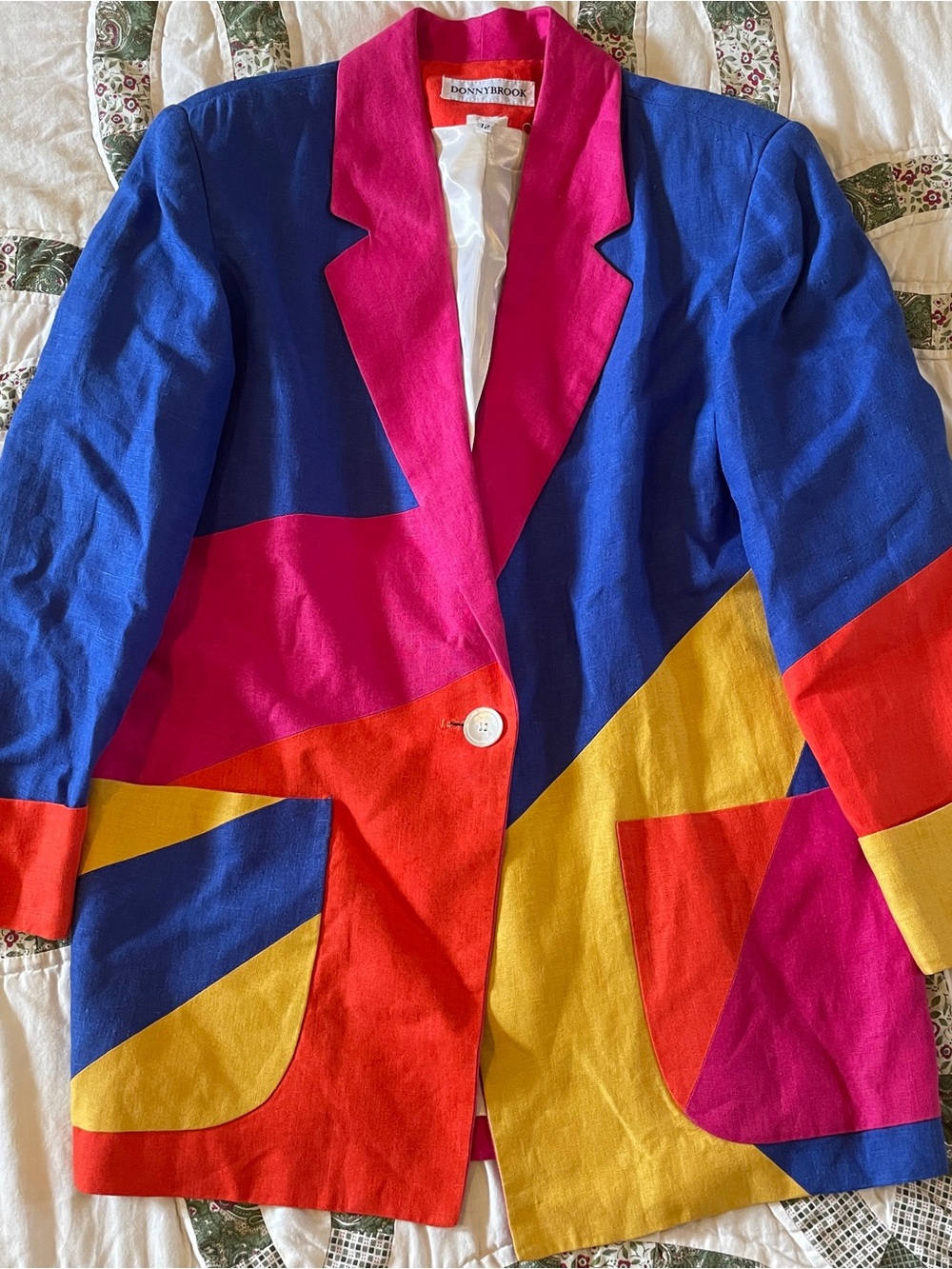 VTG Donnybrook Geometric Colorblock Women's Linen Blazer Size 12 Colorful